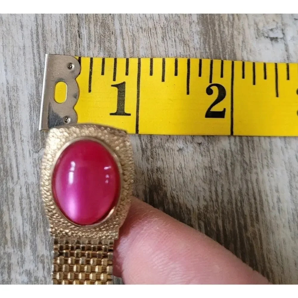 Vintage Swank Gold-Tone Mesh Wrap Cufflinks with Pink Cabochon